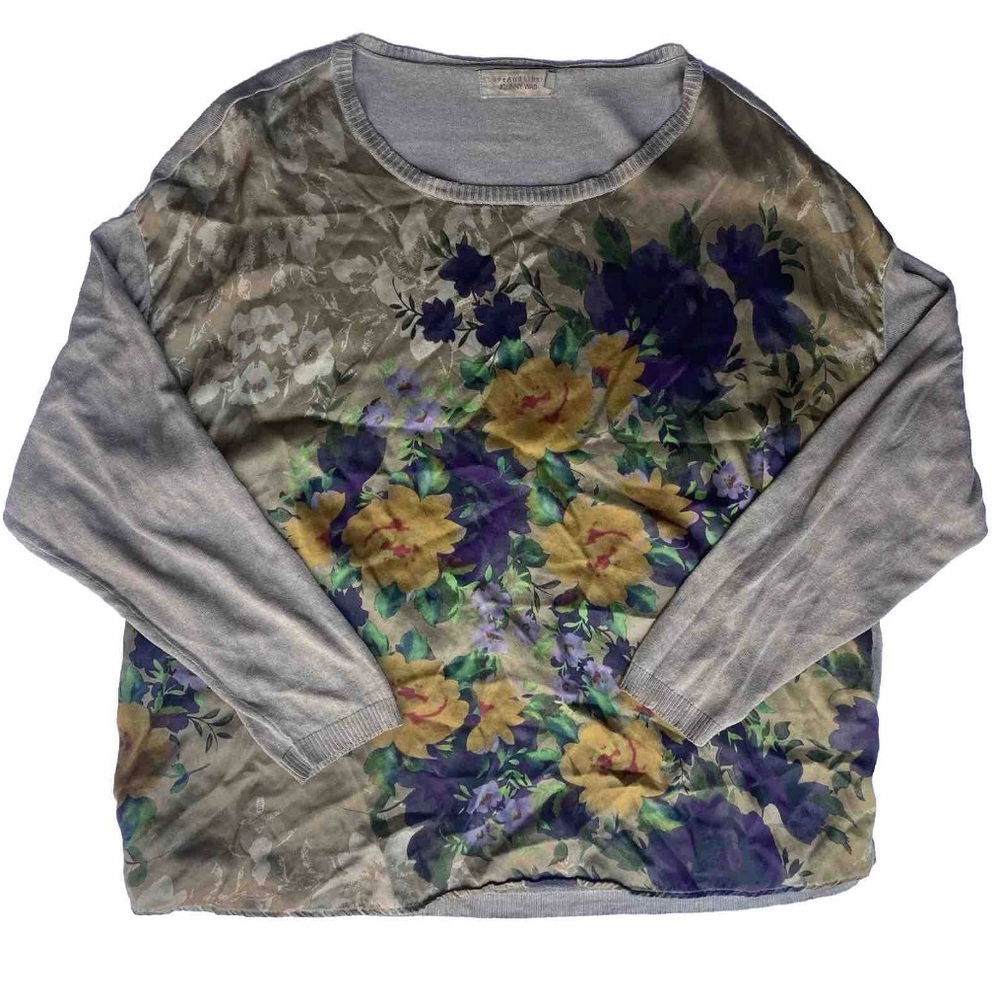 Johnny Was Floral Panel Silk Cashmere CrewNeck Sweater Size Small